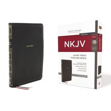 NKJV, Thinline Bible, Giant Print, Leathersoft, Black, Red Letter Edition, Comfort Print